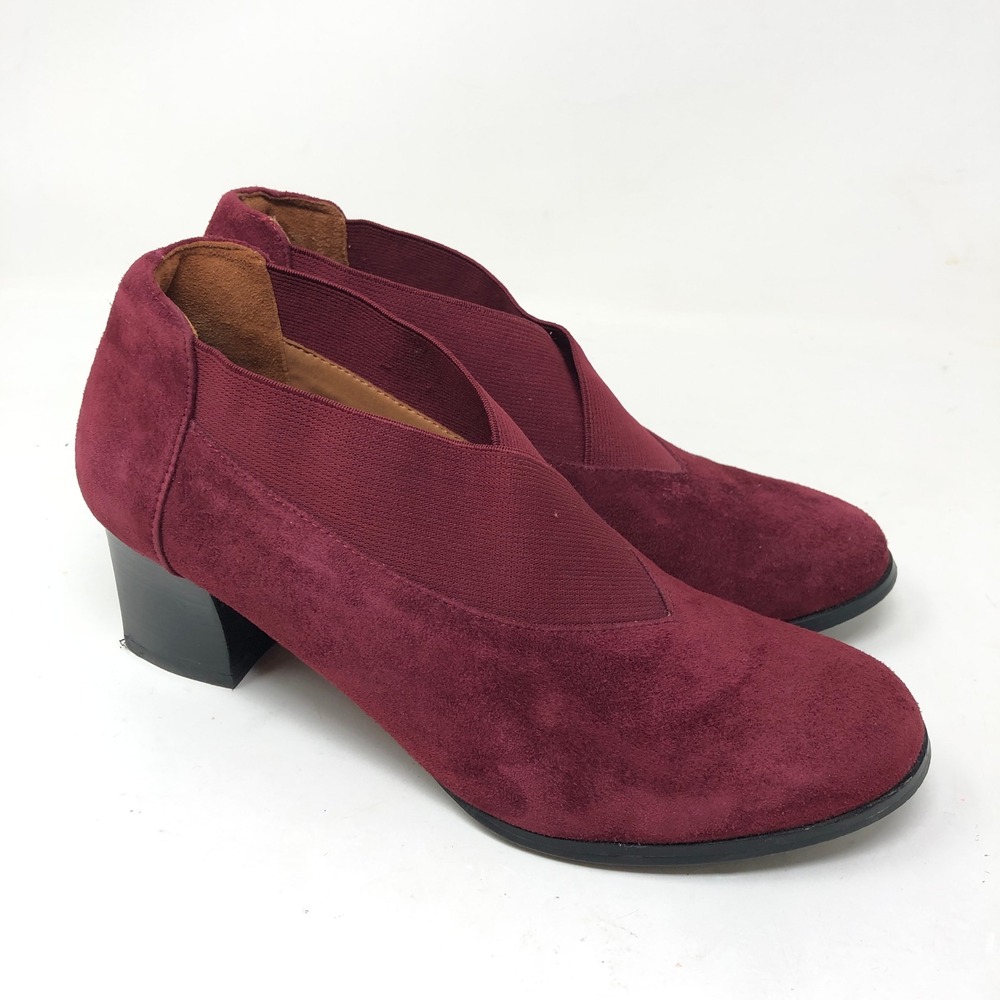 L'Amour Des Pieds Womens 7.5 Pirisa Booties Burgundy Suede Elastic Block Heel